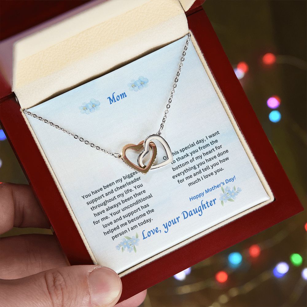 Mother-Interlocking Hearts Necklace with Message Card (from Daughter)