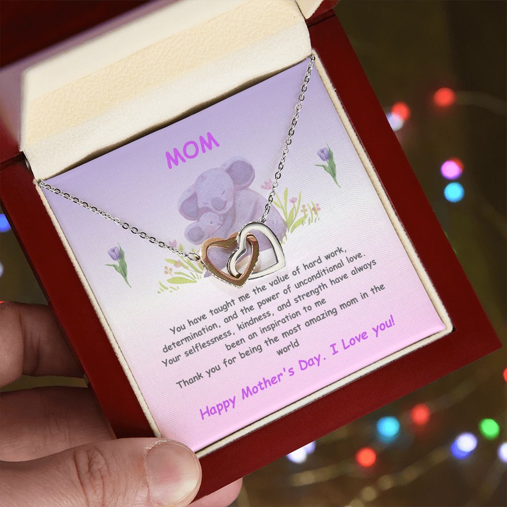 Mother-Interlocking Heart Necklace with Message Card