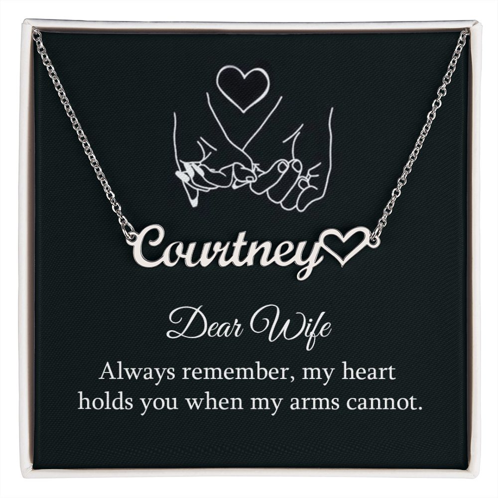 Wife-Customized Name Necklace with Heart and Message Card