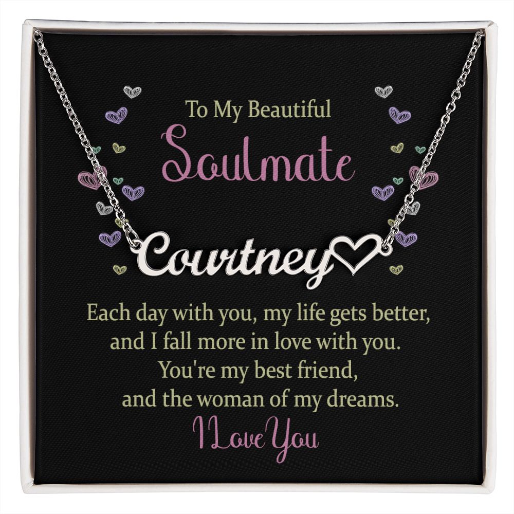 Soulmate-Customized Name Necklace with Heart and Message Card