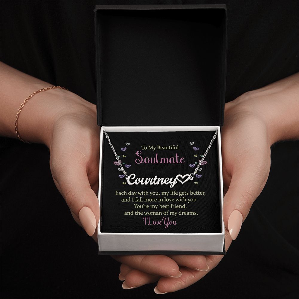 Soulmate-Customized Name Necklace with Heart and Message Card