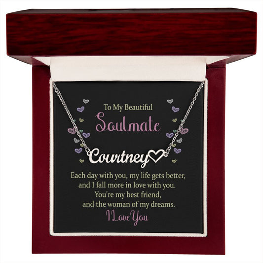 Soulmate-Customized Name Necklace with Heart and Message Card