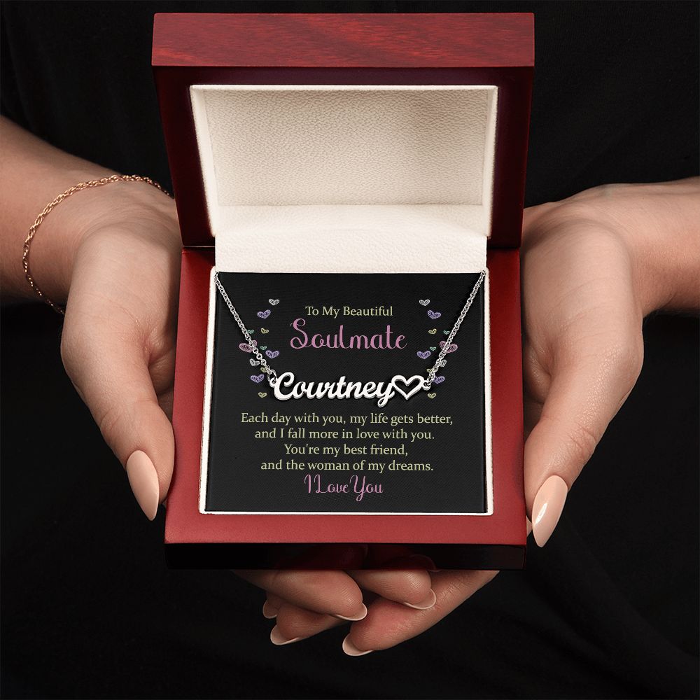 Soulmate-Customized Name Necklace with Heart and Message Card