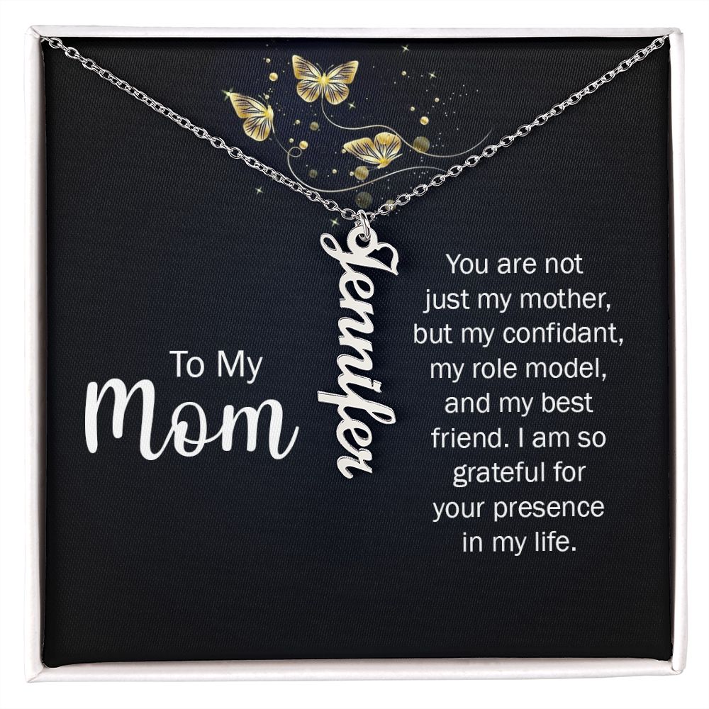 Mother-Customized Vertical Name Necklace with Message Card