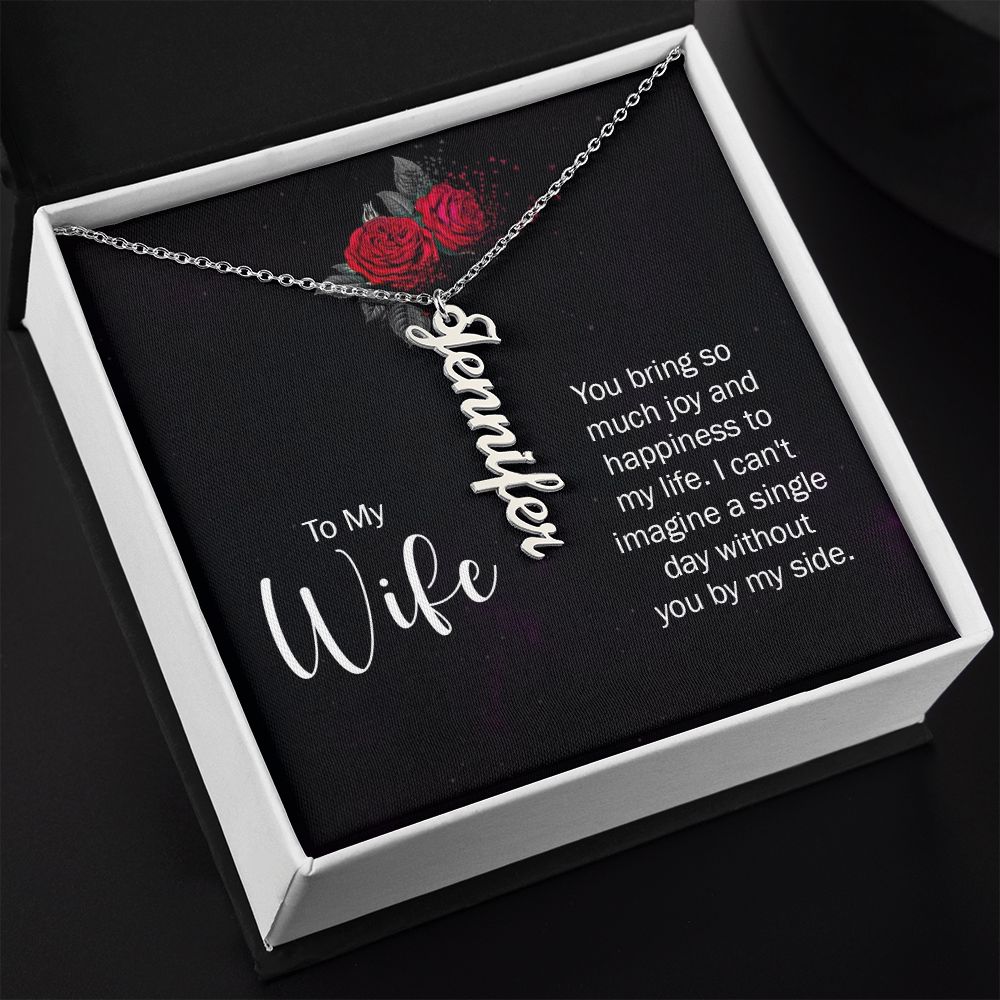 Wife-Customized Vertical Name Necklace with Message Card