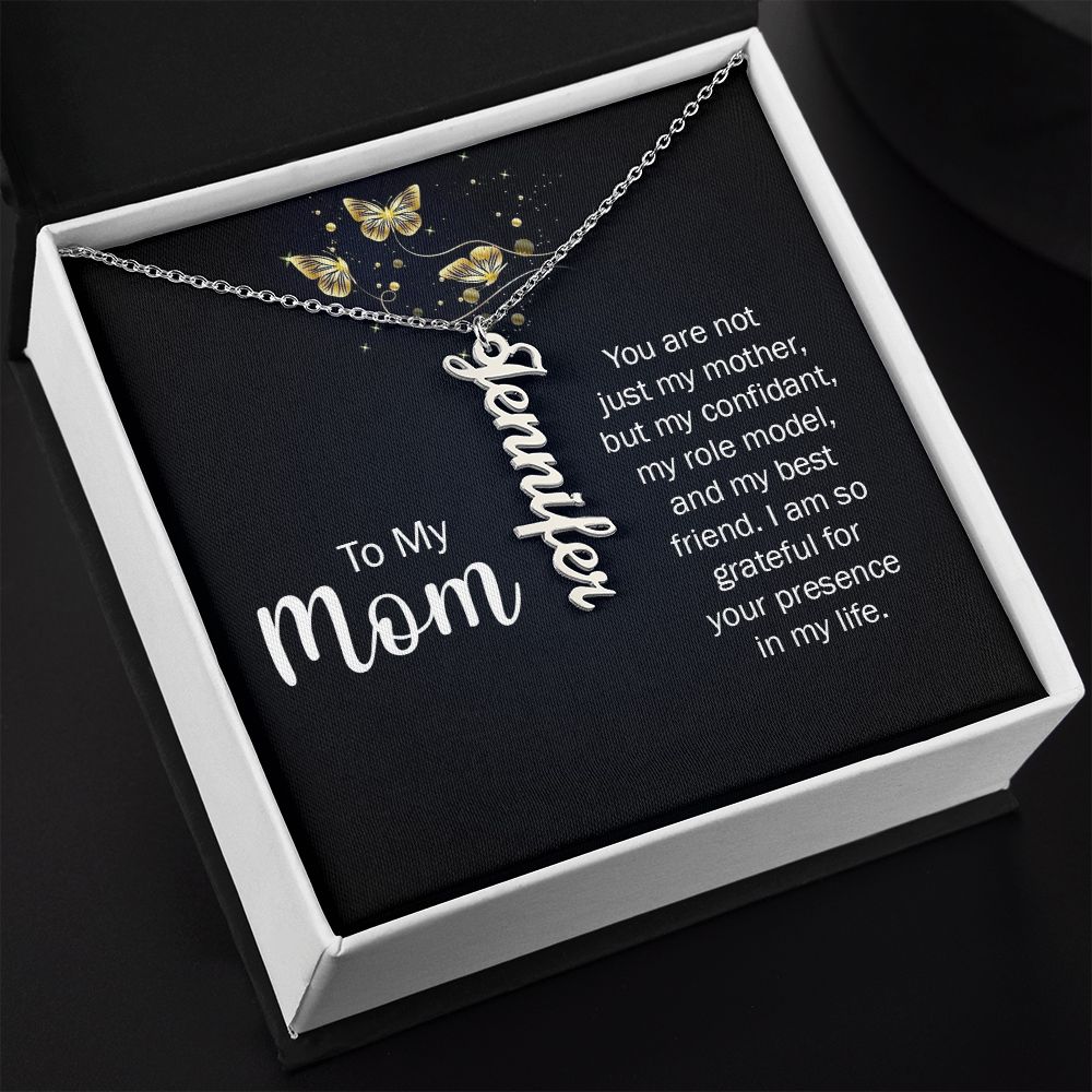 Mother-Customized Vertical Name Necklace with Message Card