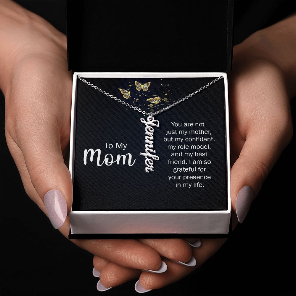 Mother-Customized Vertical Name Necklace with Message Card