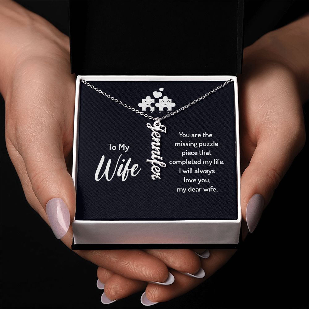 Wife-Customized Vertical Name Necklace with Message Card