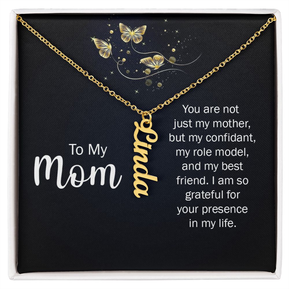 Mother-Customized Vertical Name Necklace with Message Card