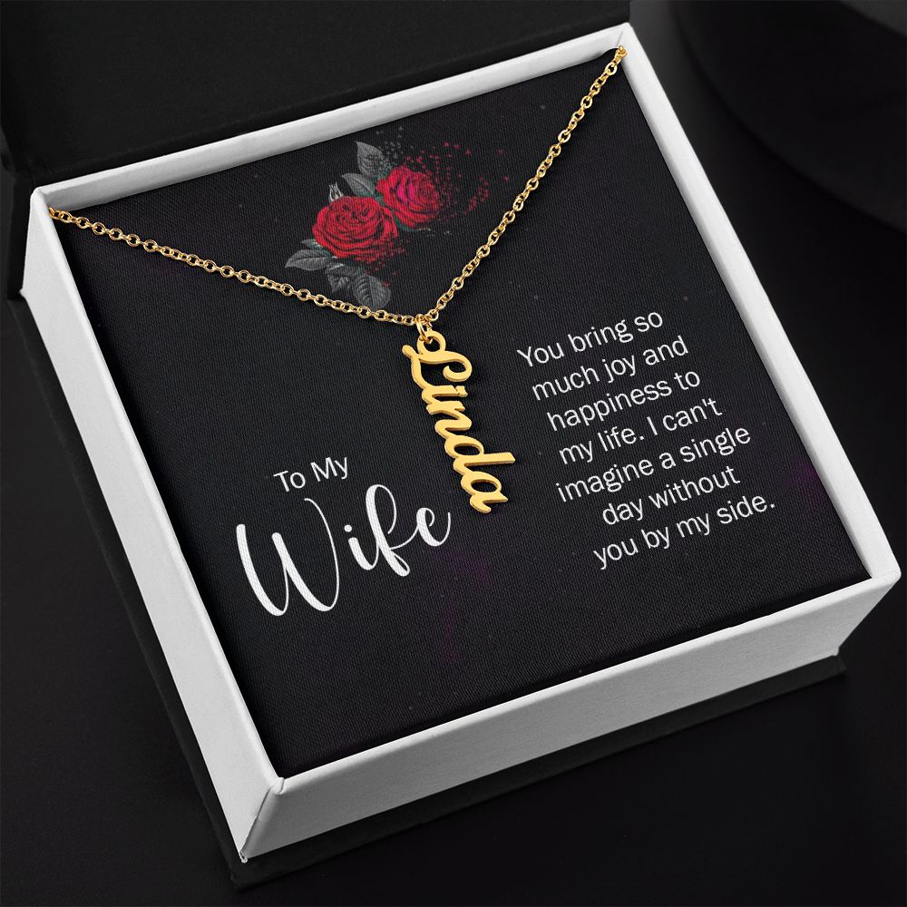 Wife-Customized Vertical Name Necklace with Message Card