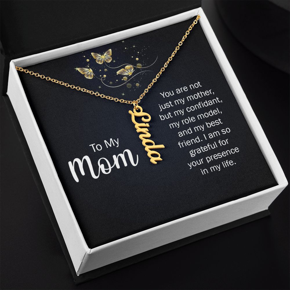 Mother-Customized Vertical Name Necklace with Message Card