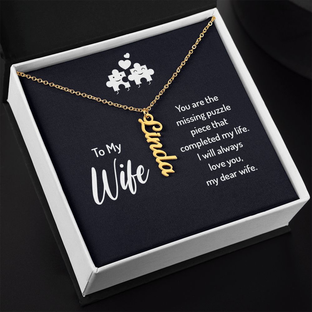 Wife-Customized Vertical Name Necklace with Message Card