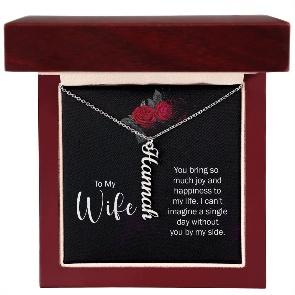 Wife-Customized Vertical Name Necklace with Message Card