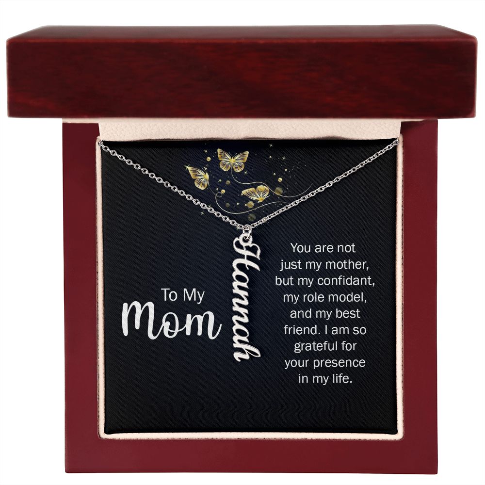 Mother-Customized Vertical Name Necklace with Message Card