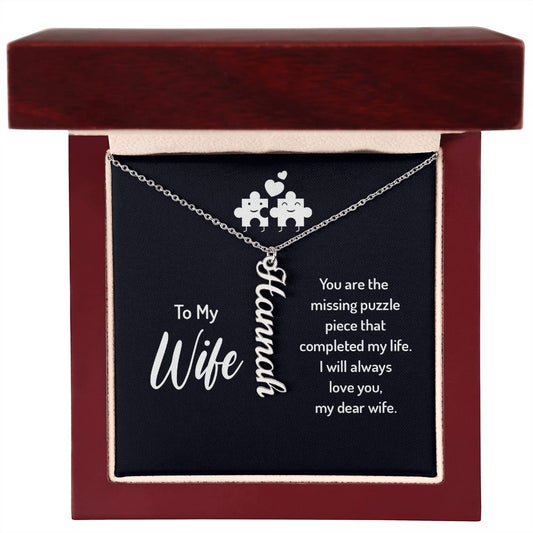 Wife-Customized Vertical Name Necklace with Message Card