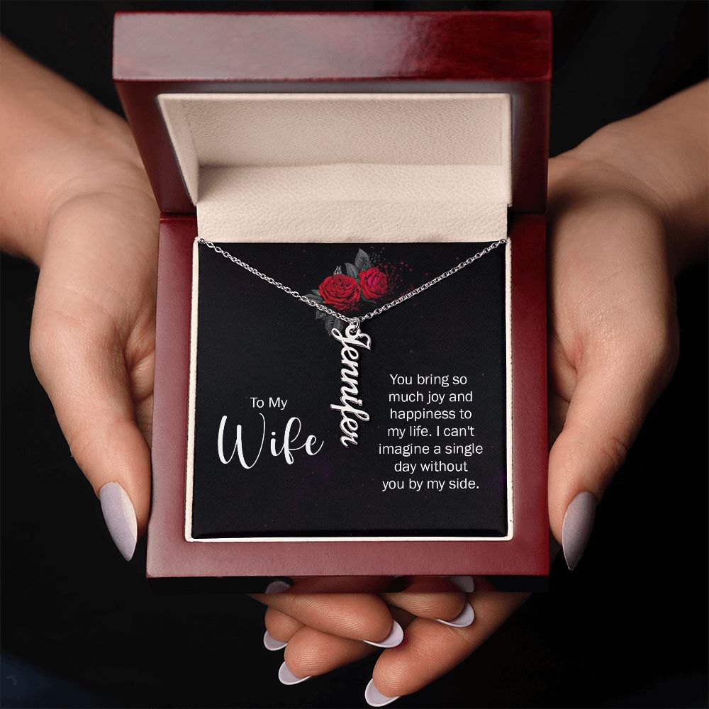 Wife-Customized Vertical Name Necklace with Message Card