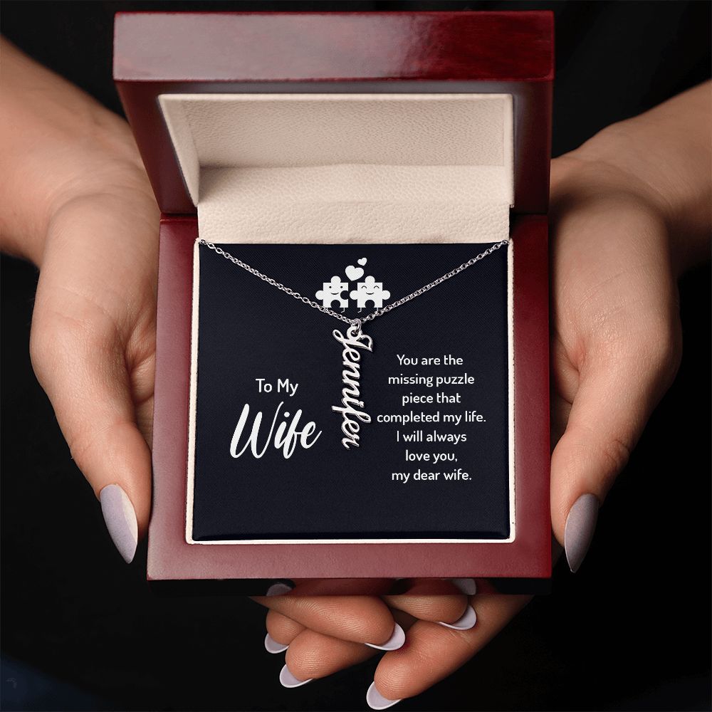 Wife-Customized Vertical Name Necklace with Message Card