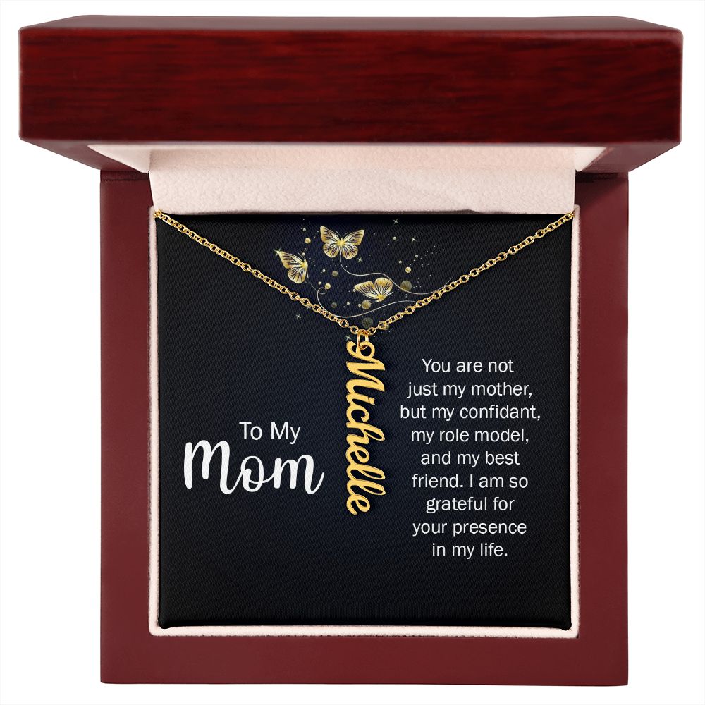 Mother-Customized Vertical Name Necklace with Message Card