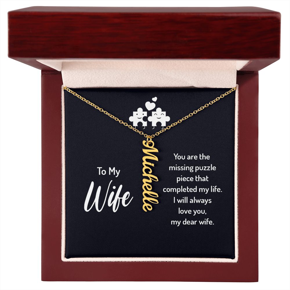 Wife-Customized Vertical Name Necklace with Message Card