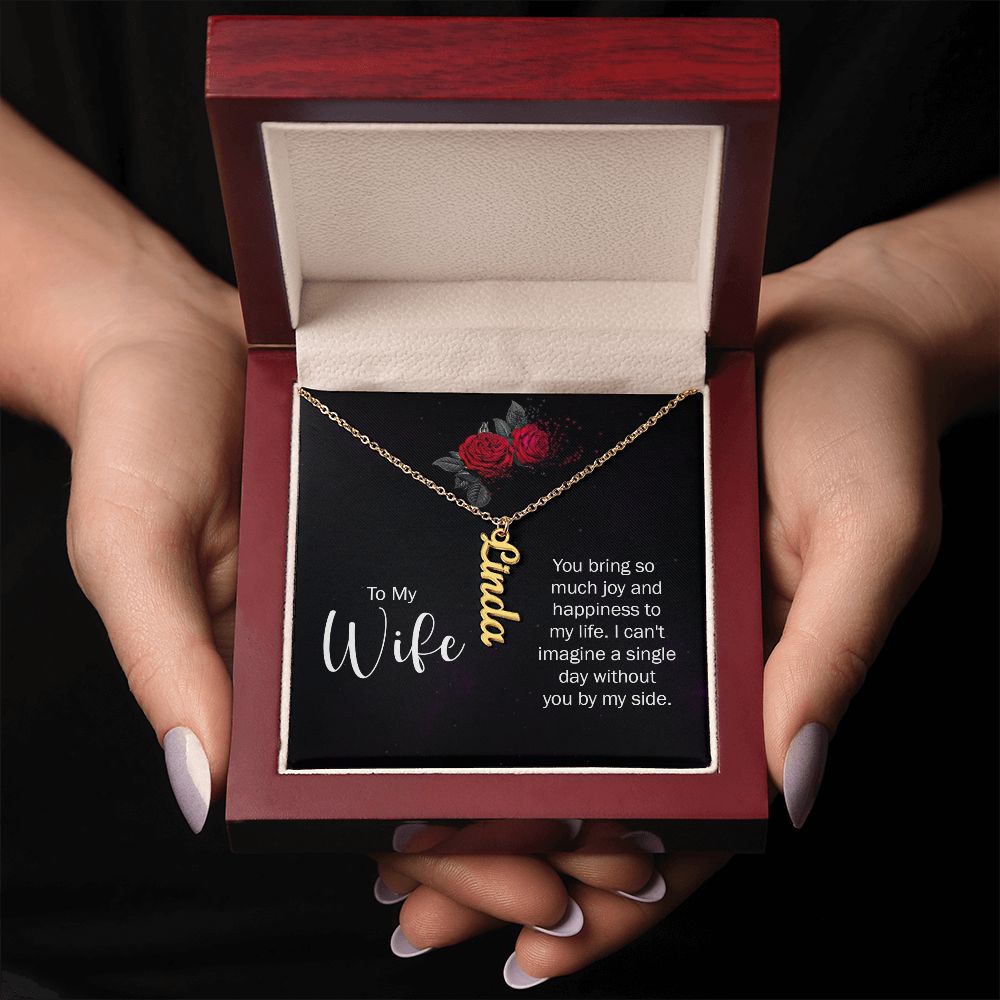 Wife-Customized Vertical Name Necklace with Message Card