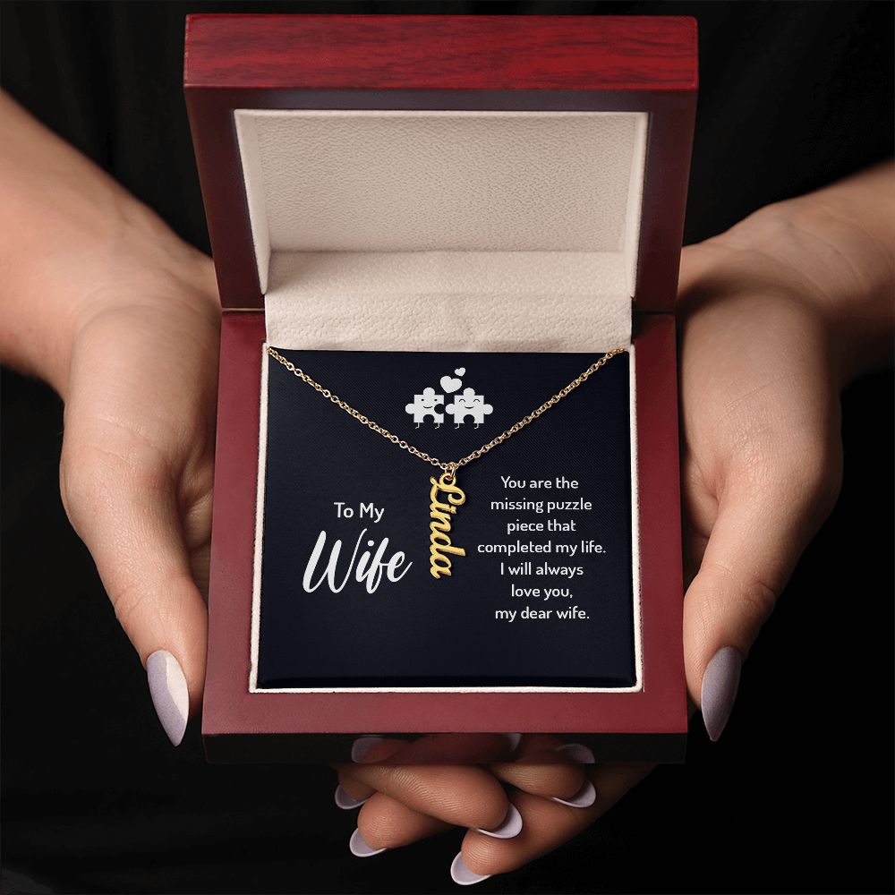 Wife-Customized Vertical Name Necklace with Message Card