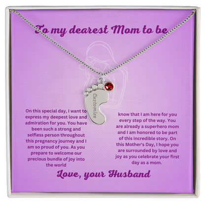 Mom to be-Customized Necklace Baby Feet with Birthstone