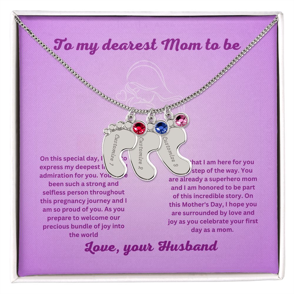 Mom to be-Customized Necklace Baby Feet with Birthstone