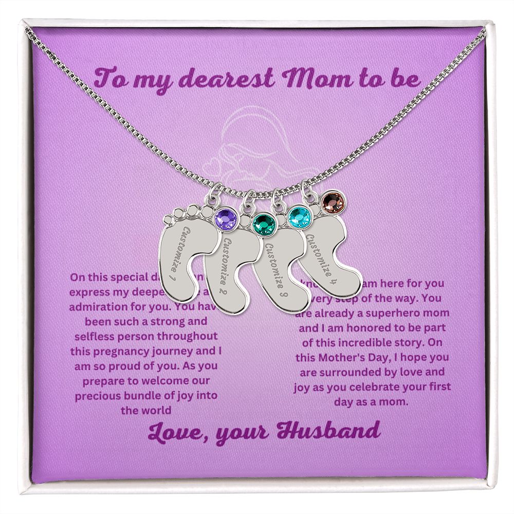 Mom to be-Customized Necklace Baby Feet with Birthstone