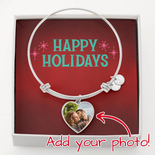 Customized Heart Bangle-Happy Holidays