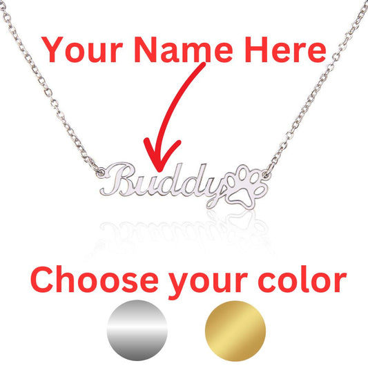 Customized Name Necklace with paw print