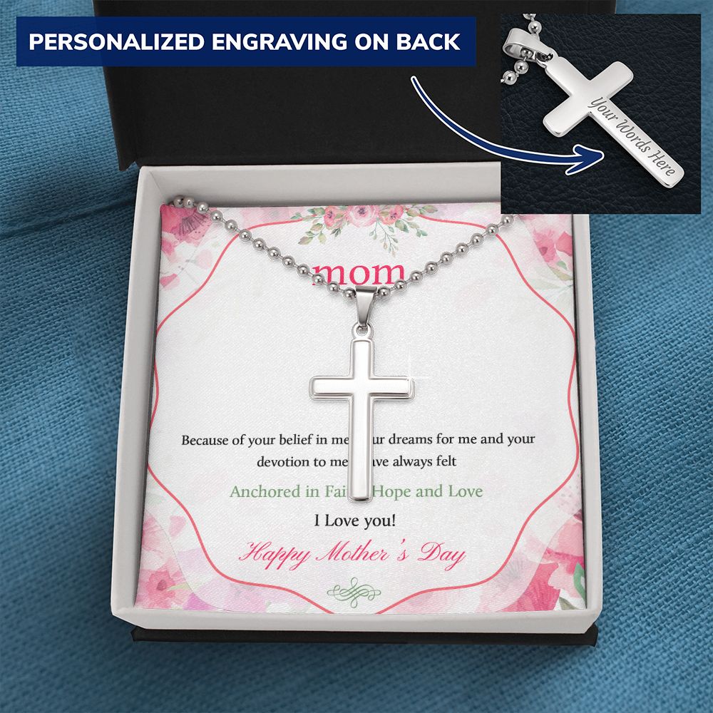 Mother-Cross Necklace Ball Chain customized on the back