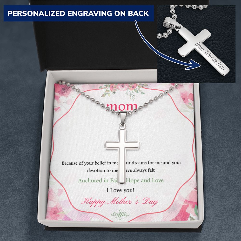 Mother-Cross Necklace Ball Chain customized on the back