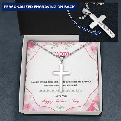 Mother-Cross Necklace Ball Chain customized on the back
