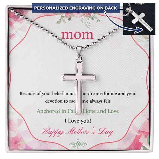 Mother-Cross Necklace Ball Chain customized on the back