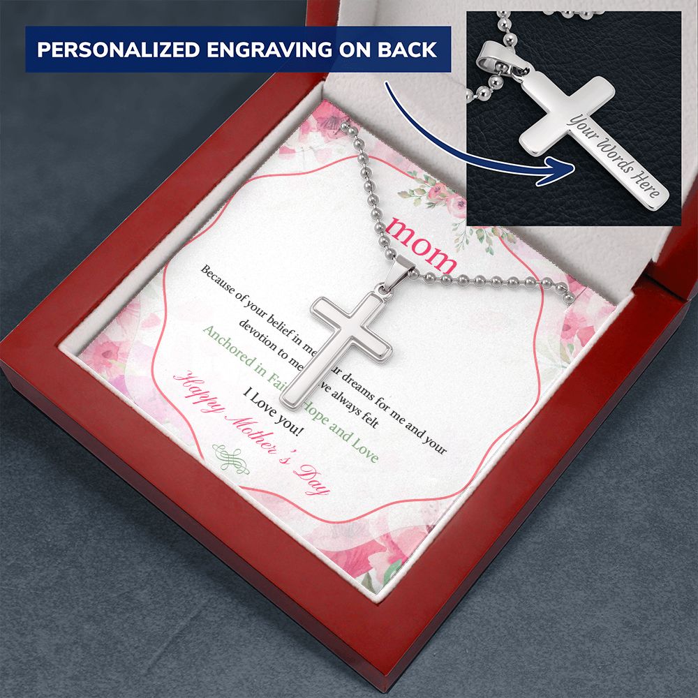 Mother-Cross Necklace Ball Chain customized on the back