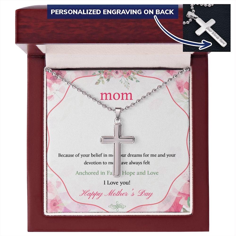 Mother-Cross Necklace Ball Chain customized on the back