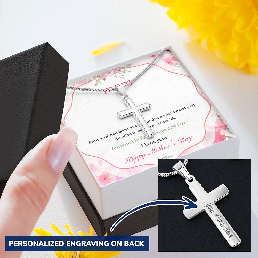 Mother-Customized Stainless Steel Cross Necklace (with Message Card)
