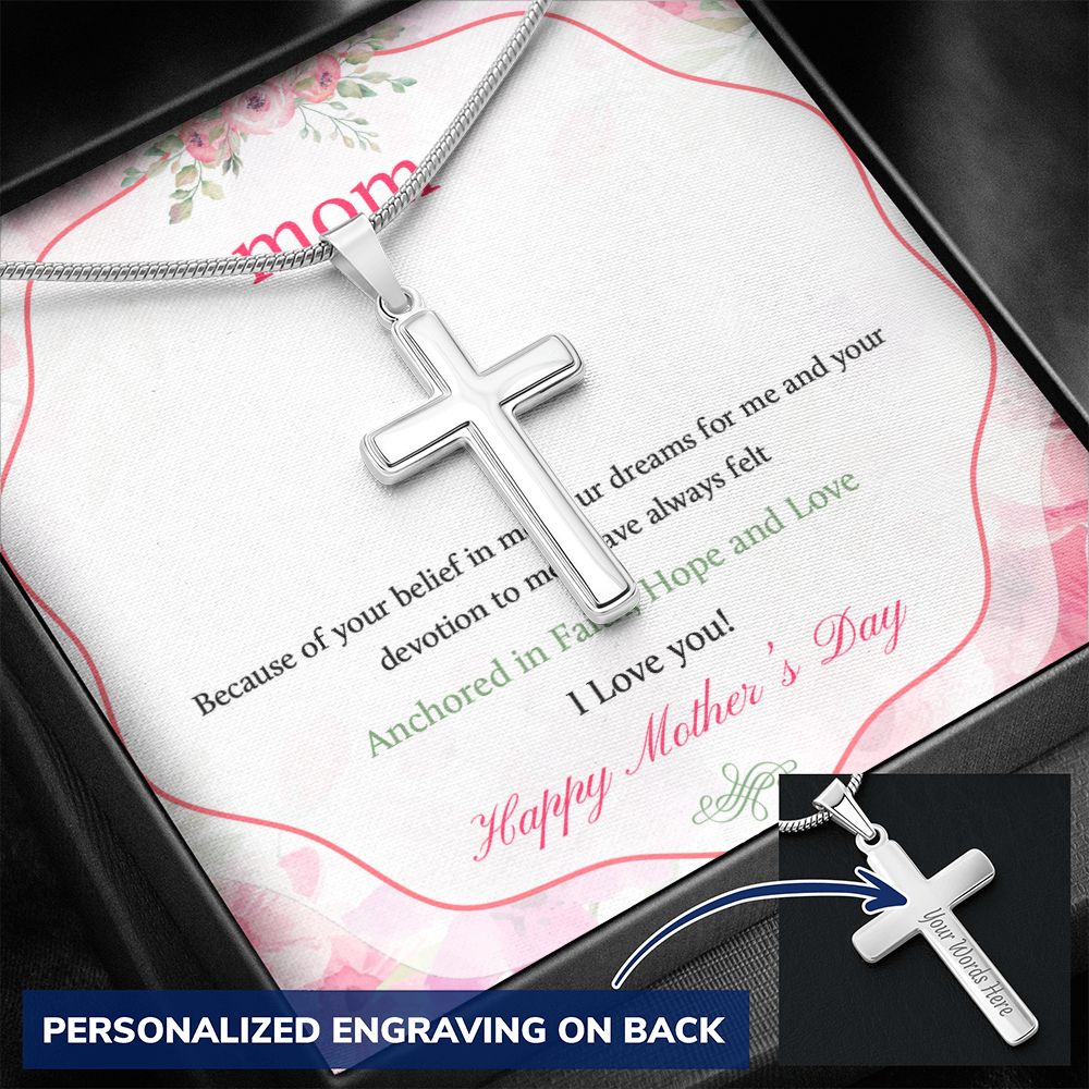 Mother-Customized Stainless Steel Cross Necklace (with Message Card)
