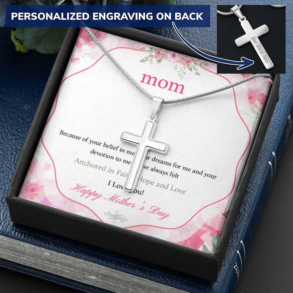 Mother-Customized Stainless Steel Cross Necklace (with Message Card)