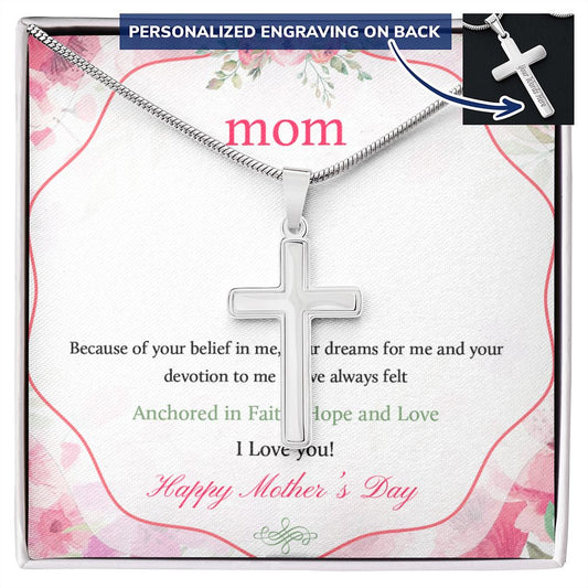 Mother-Customized Stainless Steel Cross Necklace (with Message Card)