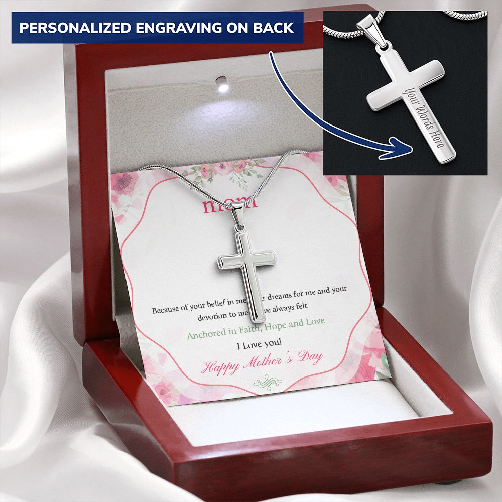 Mother-Customized Stainless Steel Cross Necklace (with Message Card)