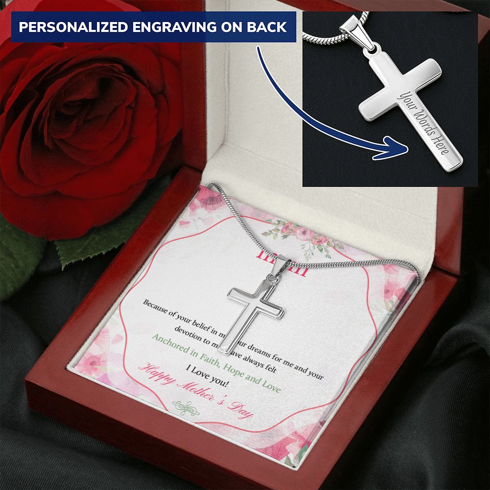 Mother-Customized Stainless Steel Cross Necklace (with Message Card)