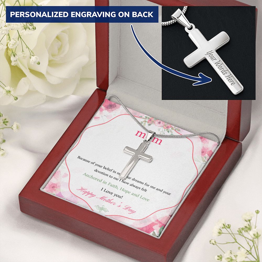 Mother-Customized Stainless Steel Cross Necklace (with Message Card)
