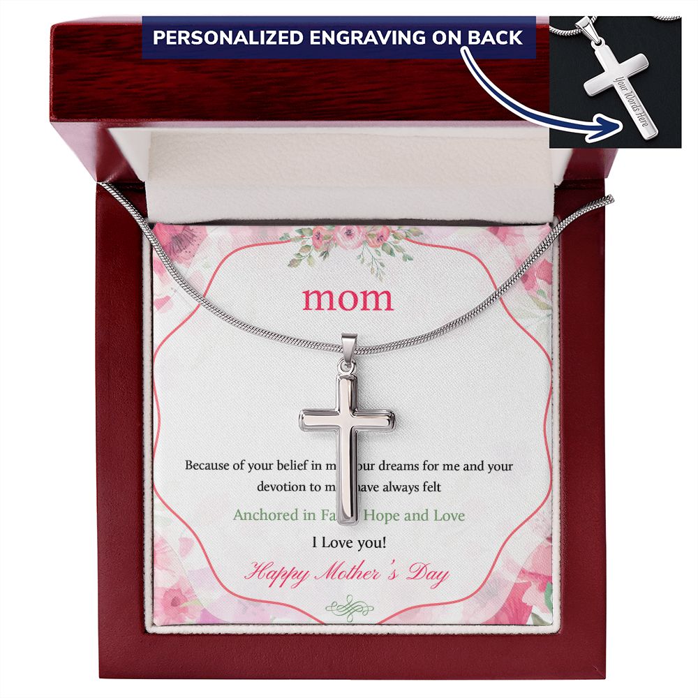 Mother-Customized Stainless Steel Cross Necklace (with Message Card)