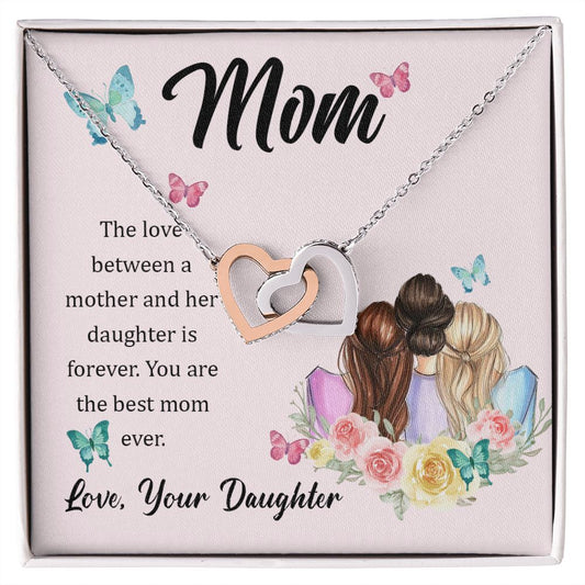 Mother-Interlocking Hearts Necklace with Crystals and Message Card (from Daughter)